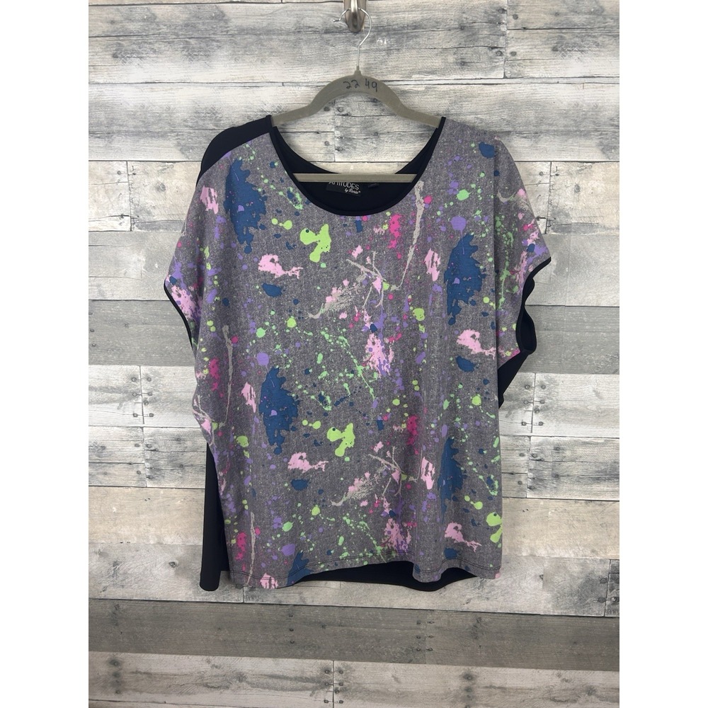 Attitudes By Renee Women's Medium Multicolored Short Sleeve Blouse